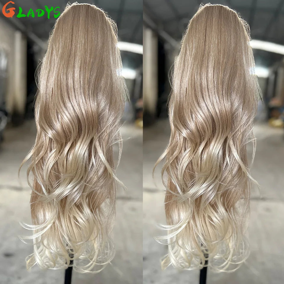 Extensions cheveux queue de cheval synthétiques ondulées Ombré Blond 70 cm avec cordon de serrage, 28 pouces, 180g/pièce( Ponytail)