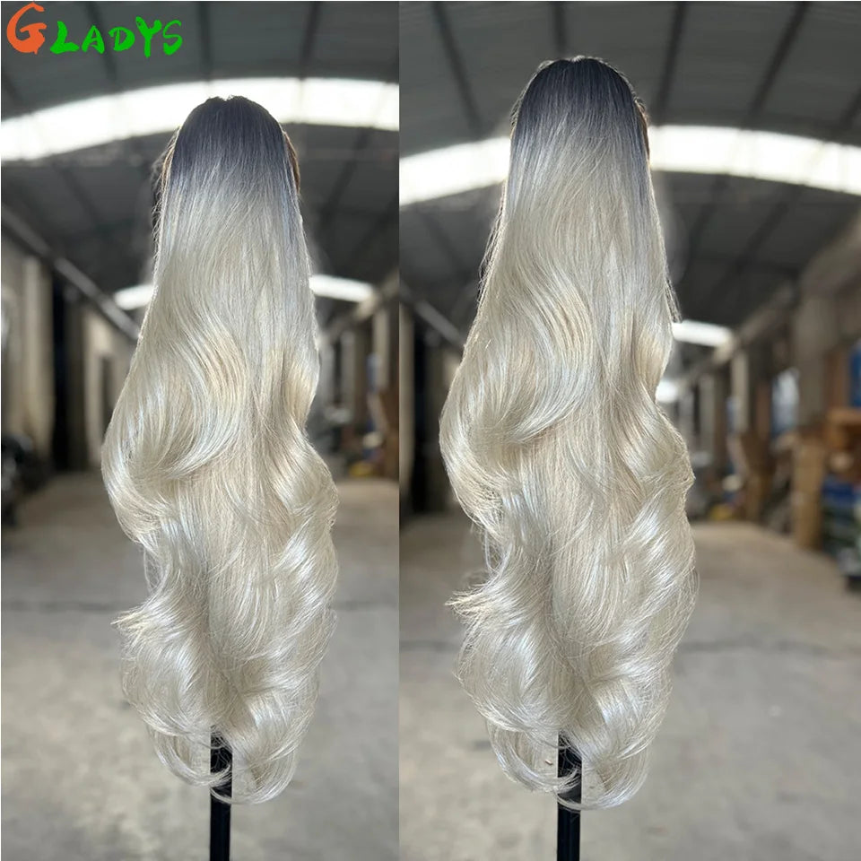 Extensions cheveux queue de cheval synthétiques ondulées Ombré Blond 70 cm avec cordon de serrage, 28 pouces, 180g/pièce( Ponytail)