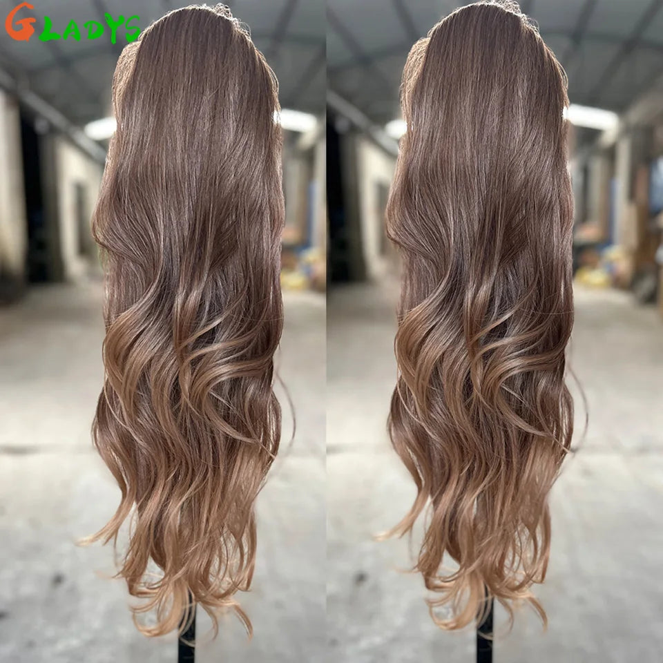 Extensions cheveux queue de cheval synthétiques ondulées Ombré Blond 70 cm avec cordon de serrage, 28 pouces, 180g/pièce( Ponytail)