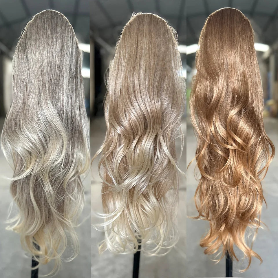 Extensions cheveux queue de cheval synthétiques ondulées Ombré Blond 70 cm avec cordon de serrage, 28 pouces, 180g/pièce( Ponytail)