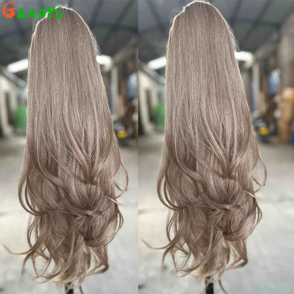 Extensions cheveux queue de cheval synthétiques ondulées Ombré Blond 70 cm avec cordon de serrage, 28 pouces, 180g/pièce( Ponytail)