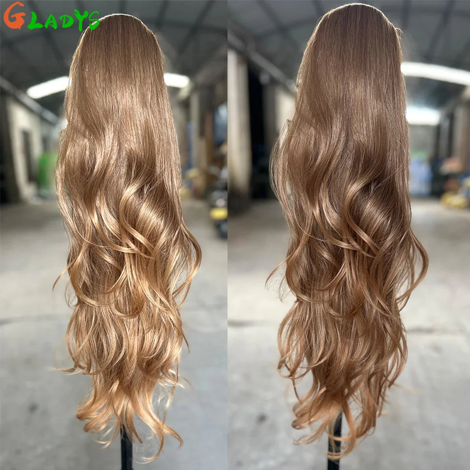 Extensions cheveux queue de cheval synthétiques ondulées Ombré Blond 70 cm avec cordon de serrage, 28 pouces, 180g/pièce( Ponytail)