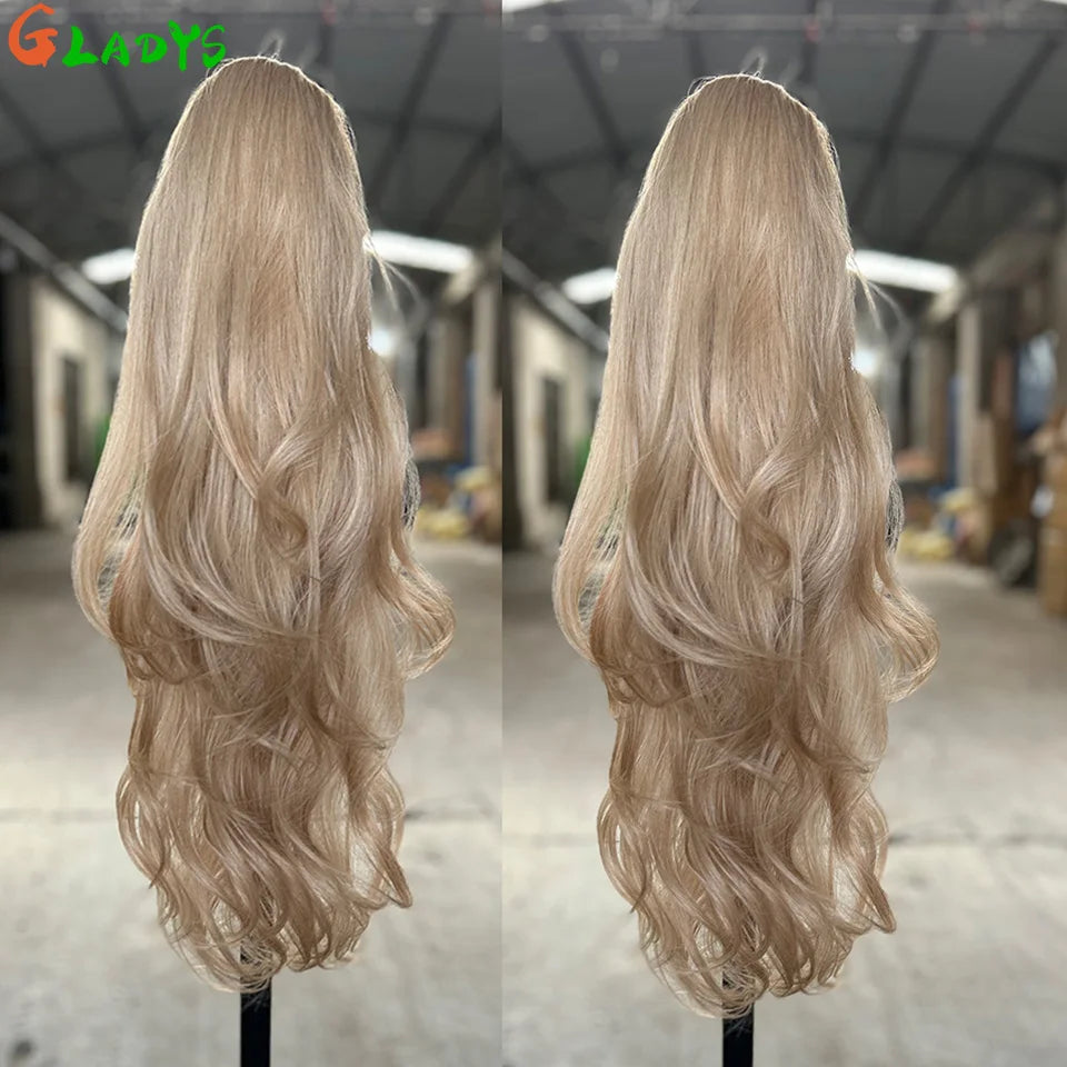 Extensions cheveux queue de cheval synthétiques ondulées Ombré Blond 70 cm avec cordon de serrage, 28 pouces, 180g/pièce( Ponytail)