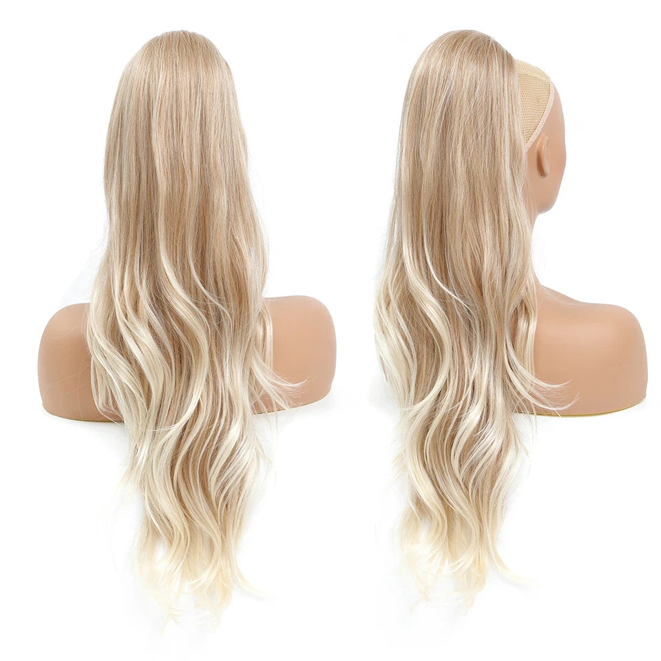 Extensions cheveux queue de cheval synthétiques ondulées Ombré Blond 70 cm avec cordon de serrage, 28 pouces, 180g/pièce( Ponytail)