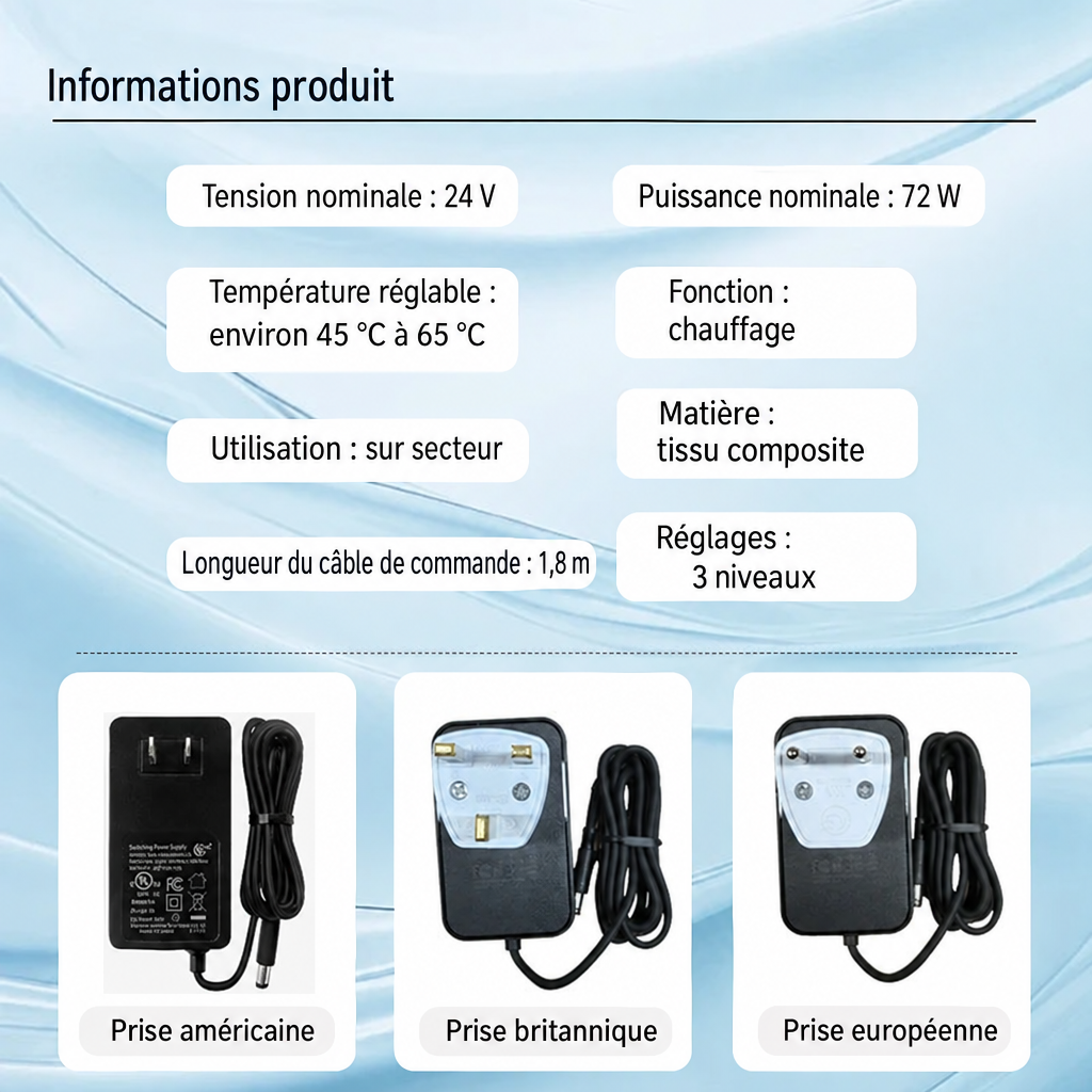 Caractéristiques du produit et types de prises en français